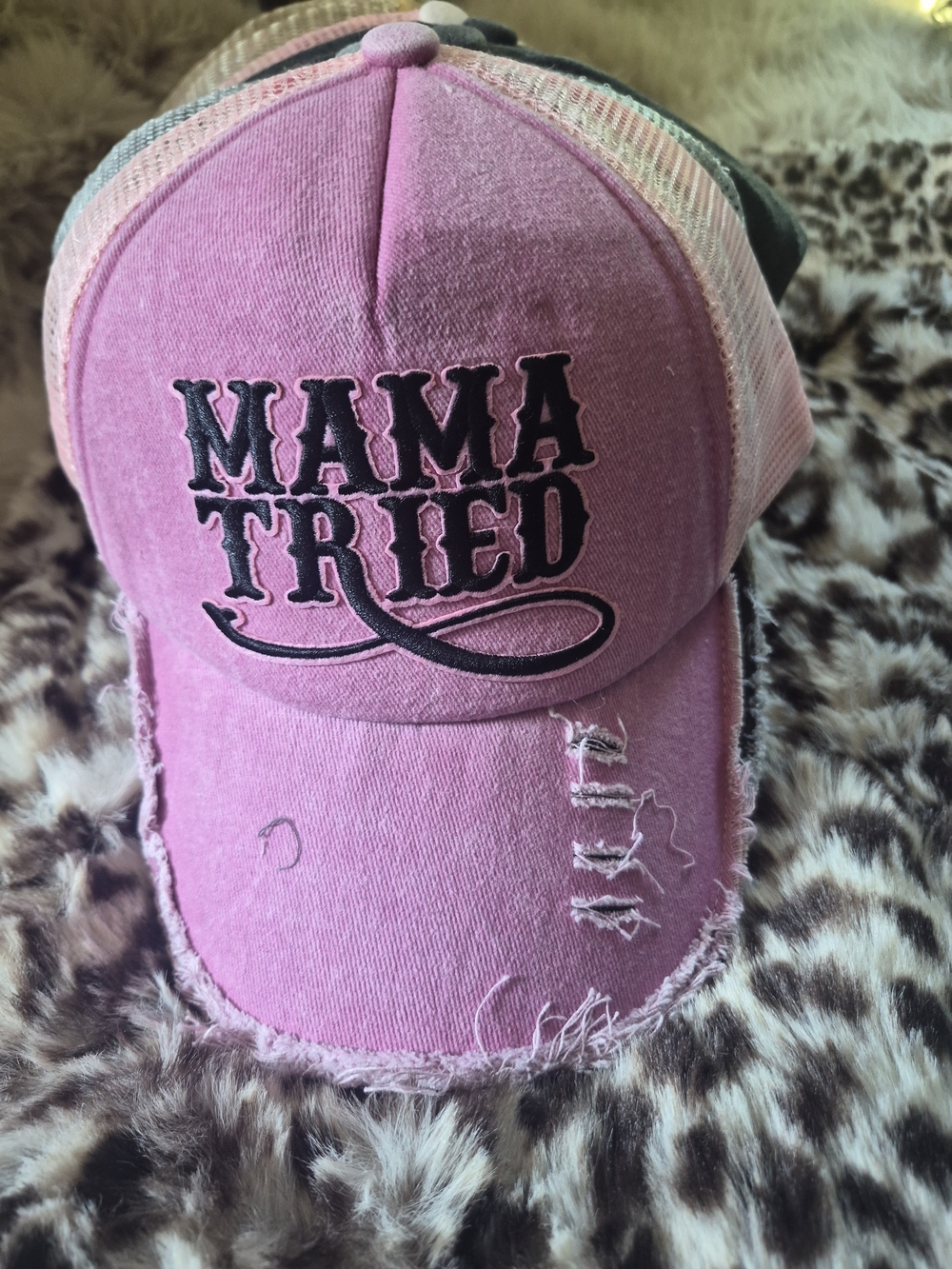 Mama Tried Pink Distressed Kids Trucker Hat